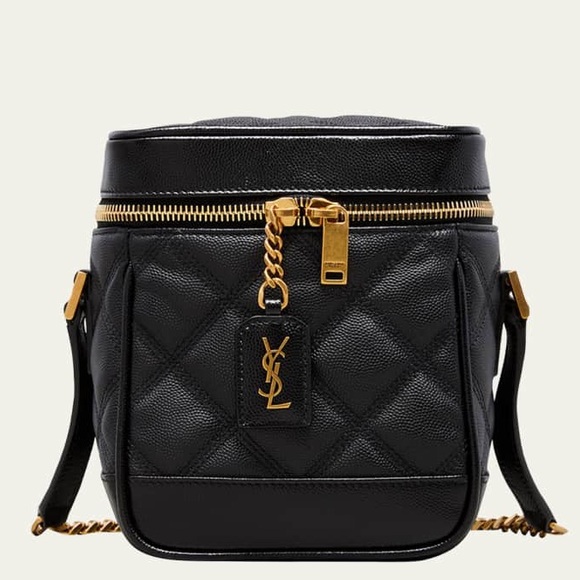 YVES SAINT LAURENT YSL Black Quilted Grain De Poudre Leather 80s Vanity Bag - Picture 4 of 16